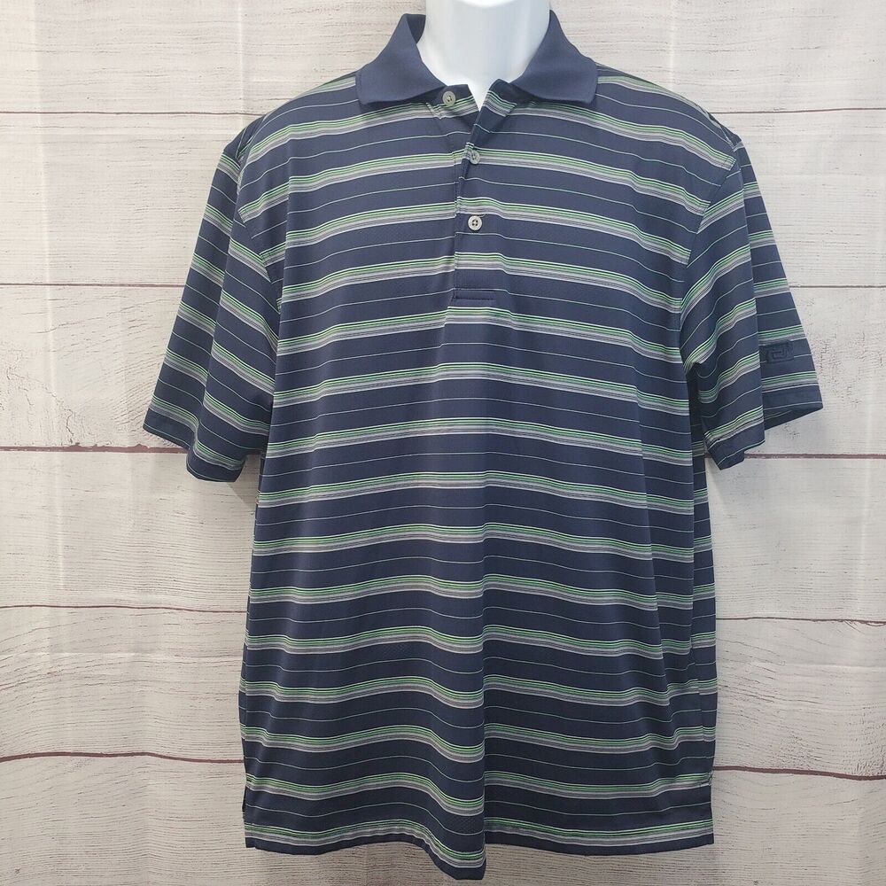 Perry Ellis U2 Under Golf Polo Blue Shirt Men’s Large Striped Green Purple